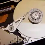 Internals of a silver hard drive with disk copy